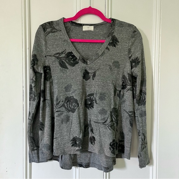 grey floral waffle knit top - Picture 1 of 7